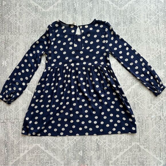 Roxy Sun Empire Navy Classic Polka Dot Babydoll Mini Dress Size S Balloon Sleeve - Picture 12 of 16